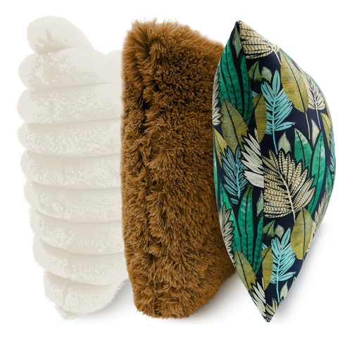 Set 3 Cojines Decorativos Rellenos Cierre 45cm Sala, Cama Azul Petróleo Diferentes Diseños