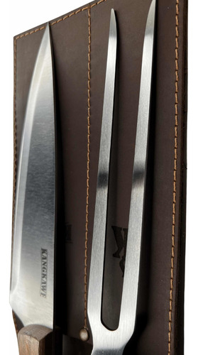Imagen 4 de 9 de Set Parrillero Tenedor Y Cuchillo + Funda De Cuero Kangkawe