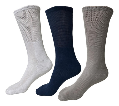 Media Algodon Para Diabético Pack X3- Calidad Y Cuidado Blanco/azul/gris Algodón 40-45