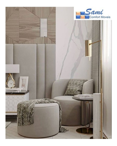 Cabeceira Estofada Adesiva 160 Cm X 70 Cm Suede Veludo - Marfim