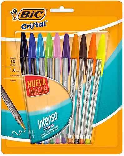 Pluma Bic Cristal Fashion Escritura Colorida 1.2 Mm 15 Pzs