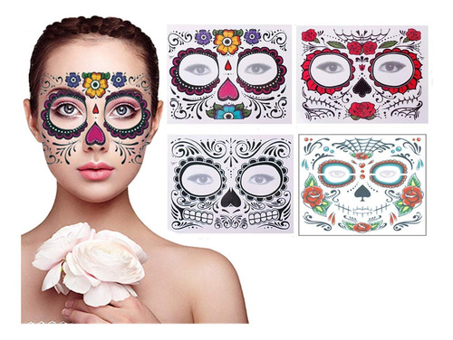 4 Pack Día De Los Muertos Cara De Calavera De Azúcar Tatuaje