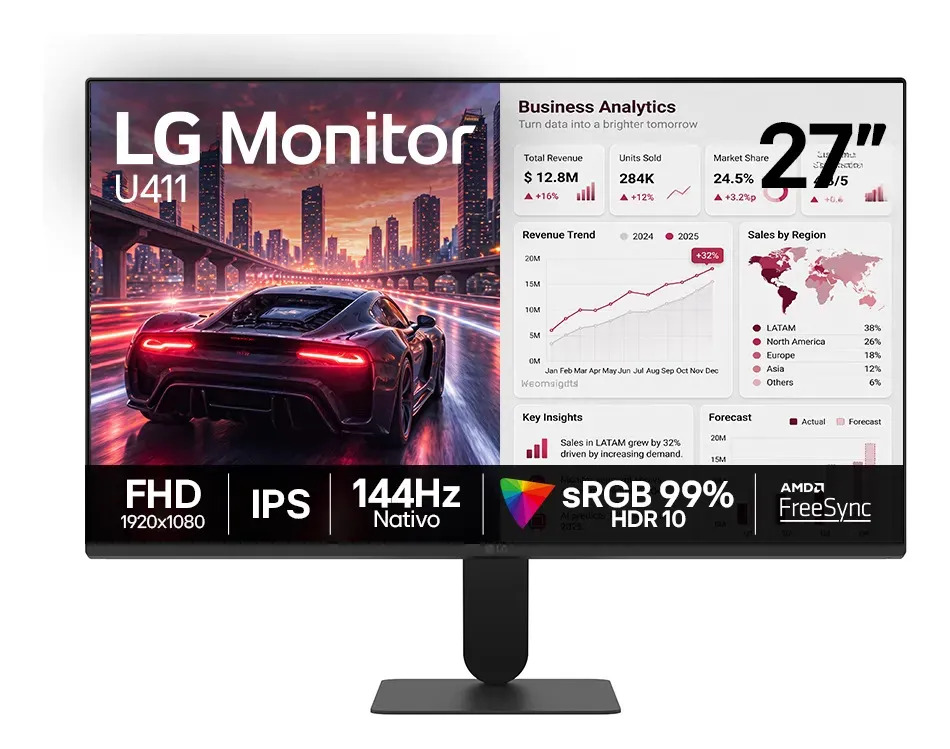 Monitor LG FHD Gamer & Office IPS 27" 144Hz 27U411B