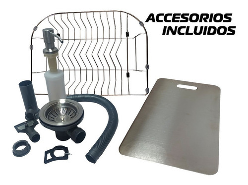 Bacha Cocina Pileta Simple + Dosificador Y Tabla Acero 87cm