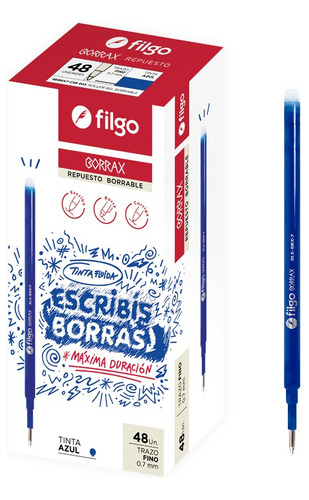 Caja De 48 Repuestos Filgo Borrax Roller Gel Borrable Plus