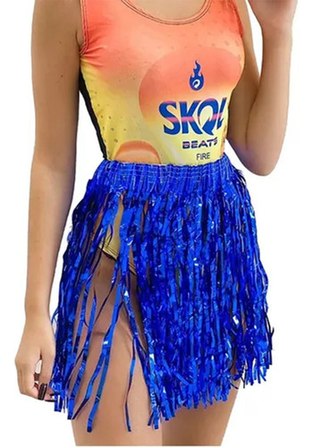 Adereço Saia Metalizada Franja Azul Carnaval 40cm