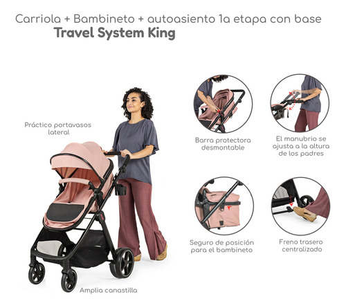 Carriola D'bebé Travel System King Con Autoasiento 1a Etapa