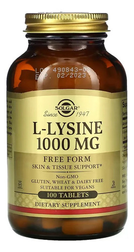 Solgar L-lisyne Lisina 1000 Mg - Unidad a $780