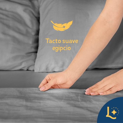 Juego De Sabanas Matrimoniales, Premium Tacto Egipcio, Laila Gris Oscuro Liso