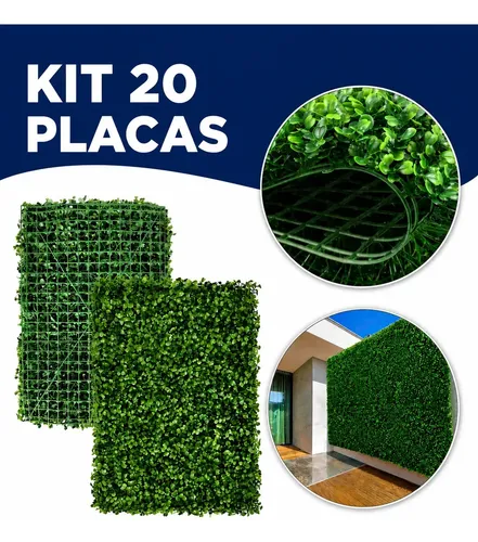 Kit 20 Jardim Vertical Artificial Buchinho Verde Muro Inglês 40x60cm Marca Registrada Vital Decor