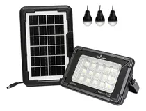 Comprar Kit Lámpara Reflector 50w Exterior + Panel Solar 3 Bombillos Carcasa Negro Luz Blanco Frío 5v