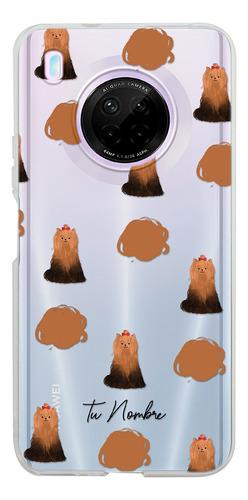 Funda Para Huawei Para Mujer Perrito Yorki Manchas Tu Nombre