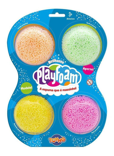 Massinha Espuma Play Foam Glitter Pack Com 4 Unidades 40050 Cor Azul