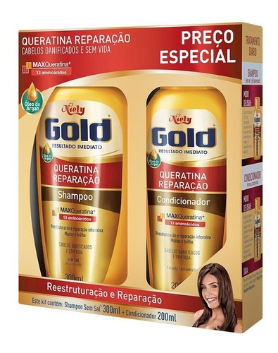 Imagem 1 de 1 de Niely Gold Kit Shampoo + Condicionador Queratina Reparação