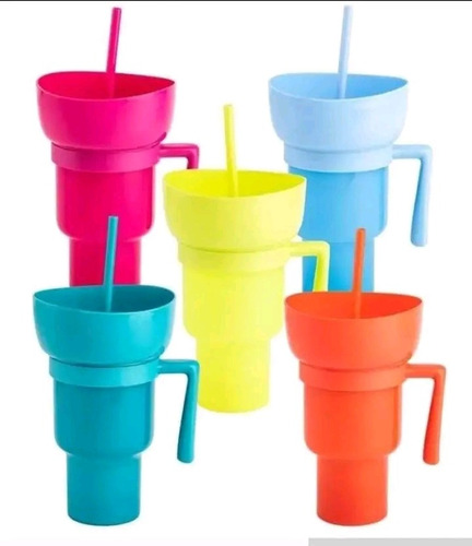 Vaso Botanero Plástico 1lt Popote Colores 28cm Michelada