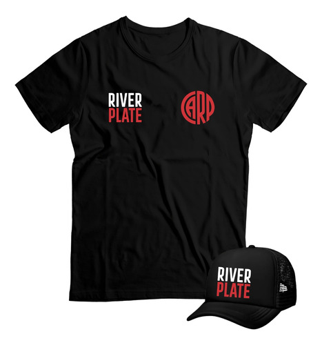 Remera River Con Gorra Unisex ALG Premium Negra Adulto M3