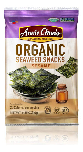 Annie Chun's Snack Seaweed Sesamo Organico, 0.35 Oz, Paquete