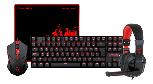 Imagen 1 de 6 de Kit de teclado y mouse gamer Redragon K552-BB Inglés US de color negro