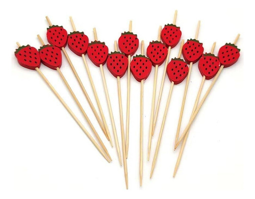 100 Palillos De Madera Para Cócteles De Fresa, Palillos De