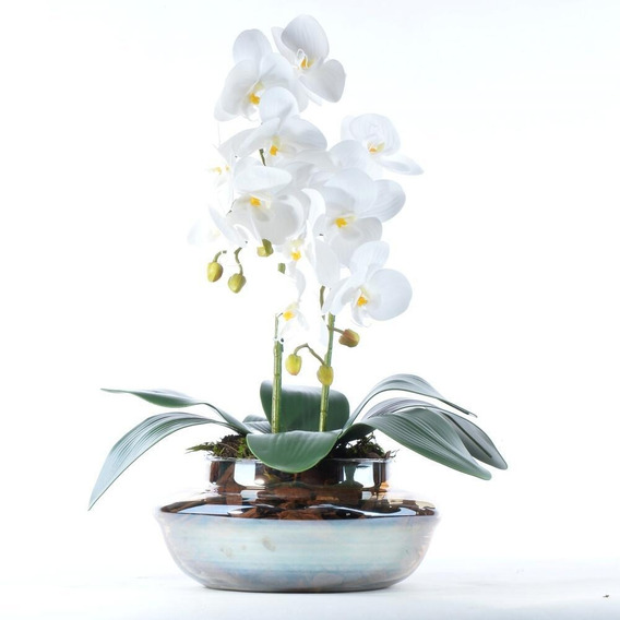 Arranjo De Orquídea Artificial Em Terrário Pequeno Ambar | Parcelamento sem  juros