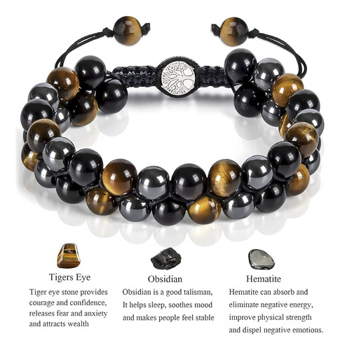 Pulsera De Triple Protección Hecha Mano De 10 Mm De He...