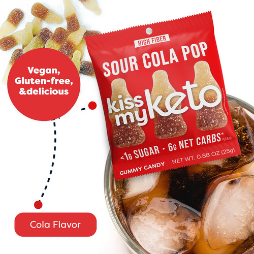 Gummies Candy Kiss My Keto Sour Cola Pop Low Carb, Paquete D