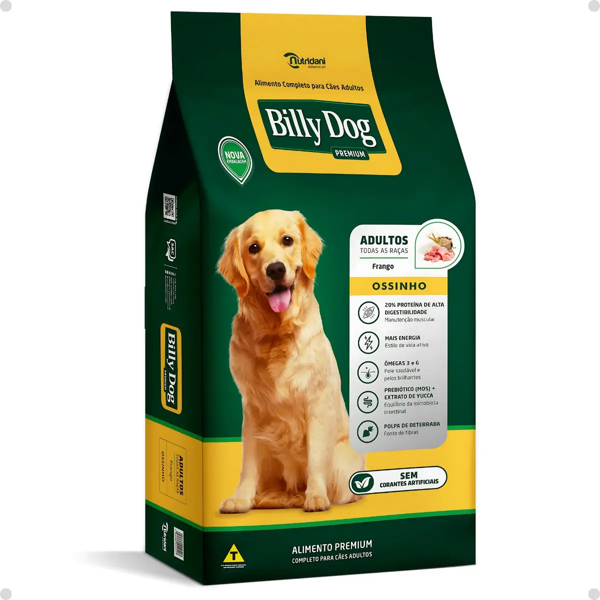 Ração Seca Billy Dog Premium Ossinho Frango 15kg Para Cães Adultos