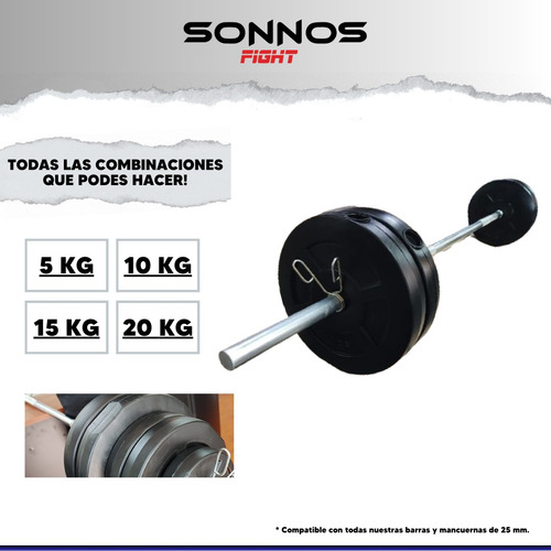 Kit Barra Maciza 1.50 + 20 Kg Discos Sonnos