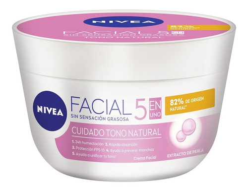 Crema Facial Hidratante Nivea 5 En 1 Aclarado Natural 375ml