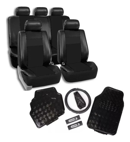 Kit Asientos Auto Cuero Eco+cubre Volant/cintur+alfom+palanc