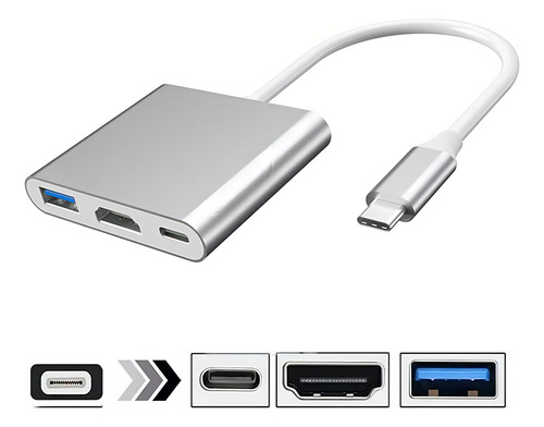 Adaptador Tipo C A Hdmi 4k Convertidor Hub Usb 3.0 3 En 1
