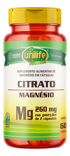 Citrato de magnesio Unilife 60 cápsulas Sabor Sin sabor