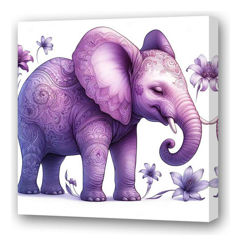 Cuadro 20x20cm Elefante Con Flores Dibujo Elephant Draw