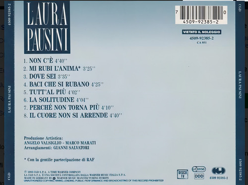 CD de Laura Pausini - Non C'é (italiano) versión de álbum estándar