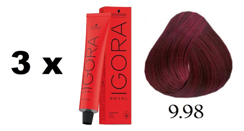  3 Tinturas Coloracion Igora Royal Schwarzkopf 60g Tono 9.98