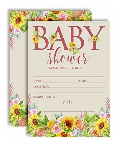 Invitaciones De Baby Shower Con Flores De Girasol Y Peonía E