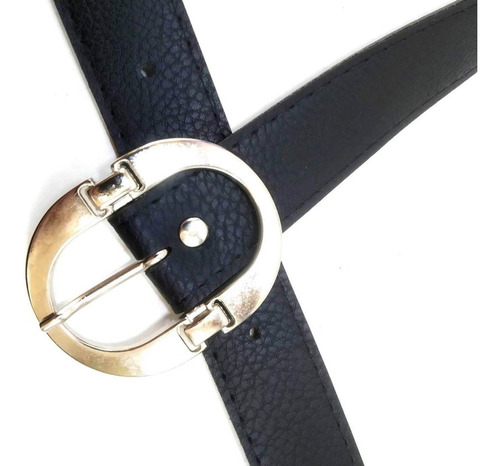 Imagen 5 de 10 de Cinturon Negro Mujer Eco Cuero Capreado Hebilla Niquel 32 Mm