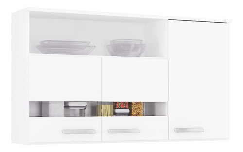 Mueble Superior Cocina Bruna 3 Puertas Vidrio Blanco