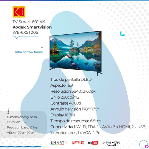 Smart Tv Kodak Smartvision Uhd 4k 60 Pulgadas We-6xst005