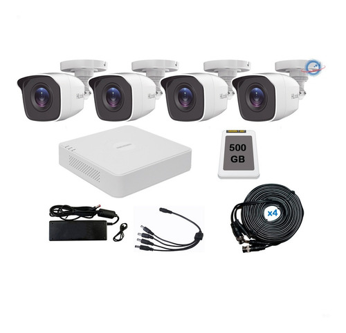 Kit 4 Camaras Hilook 1080p Dvr 4 Ch 2 Mpx 500gb Cctv Cables Color Blanco