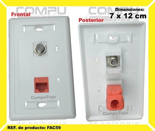 Toma Pared Con Coaxial Y Rj45 Cat 6 Ref: Fac59 Computoys Sas