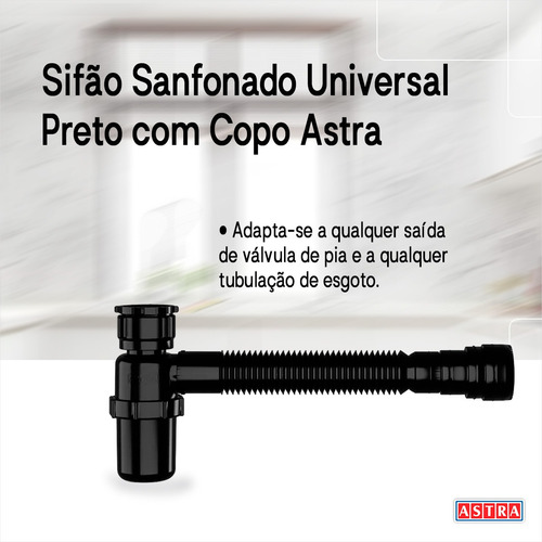 Sifão Sanfonado Universal Preto Com Copo 49 Cm Astra Kit 2