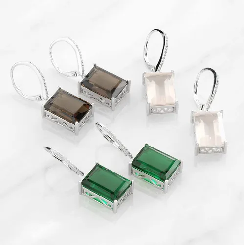 Aretes Colgantes De Piedras Preciosas De Corte Esmeralda Par