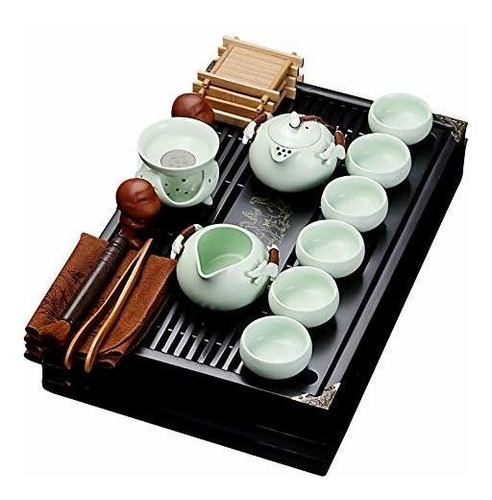 Set De Té Chino Kung Fu Con Bandeja, Porcelana Blanca.