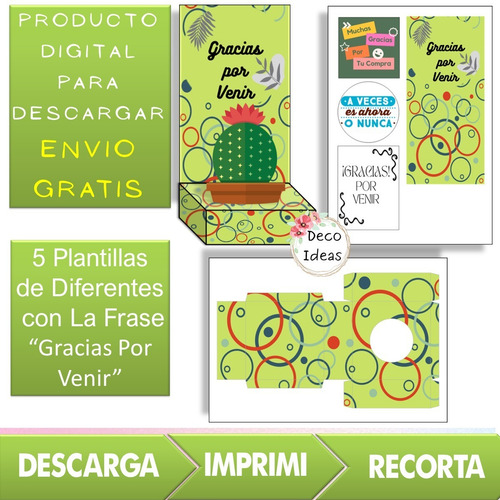 Imagen 4 de 4 de Kit Imprimible 02 Caja Porta Maceta Frase Gracias Por Venir