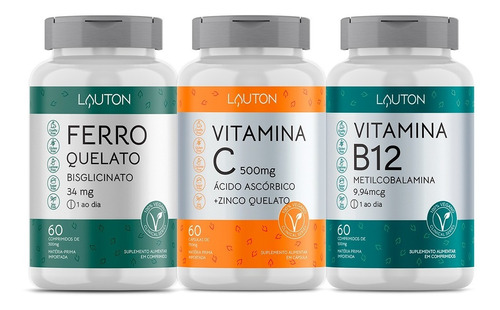 Kit Ferro + Vitamina B12 + Vitamina C Lauton                