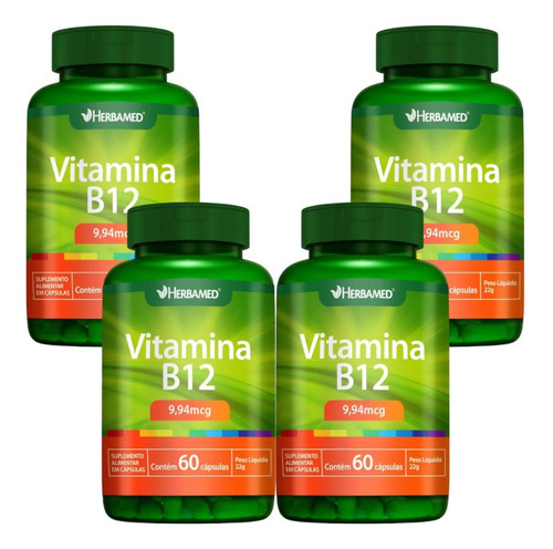 Kit Vitamina B12 Herbamed Com 4 Potes De 60 Cápsulas Cada