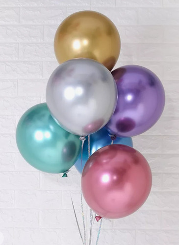 50 Globos Látex Cromados Surtidos Para Aire O Helio Chrome