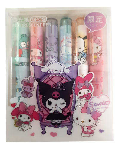 6 Resaltadores Kuromi My Melody Kitty Pochaco Cinna Hangyodo