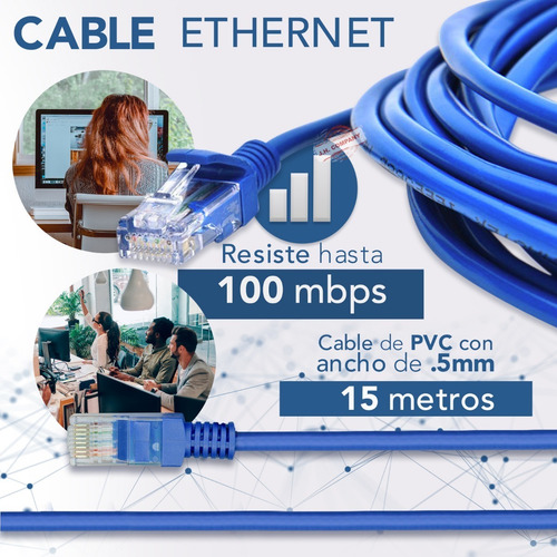 Imagen 2 de 6 de Cable Ethernet Lan Red 15 Metros